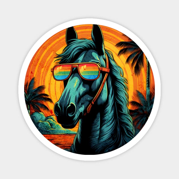 Retro Wave Rainbow Cleveland Horse Magnet by Miami Neon Designs